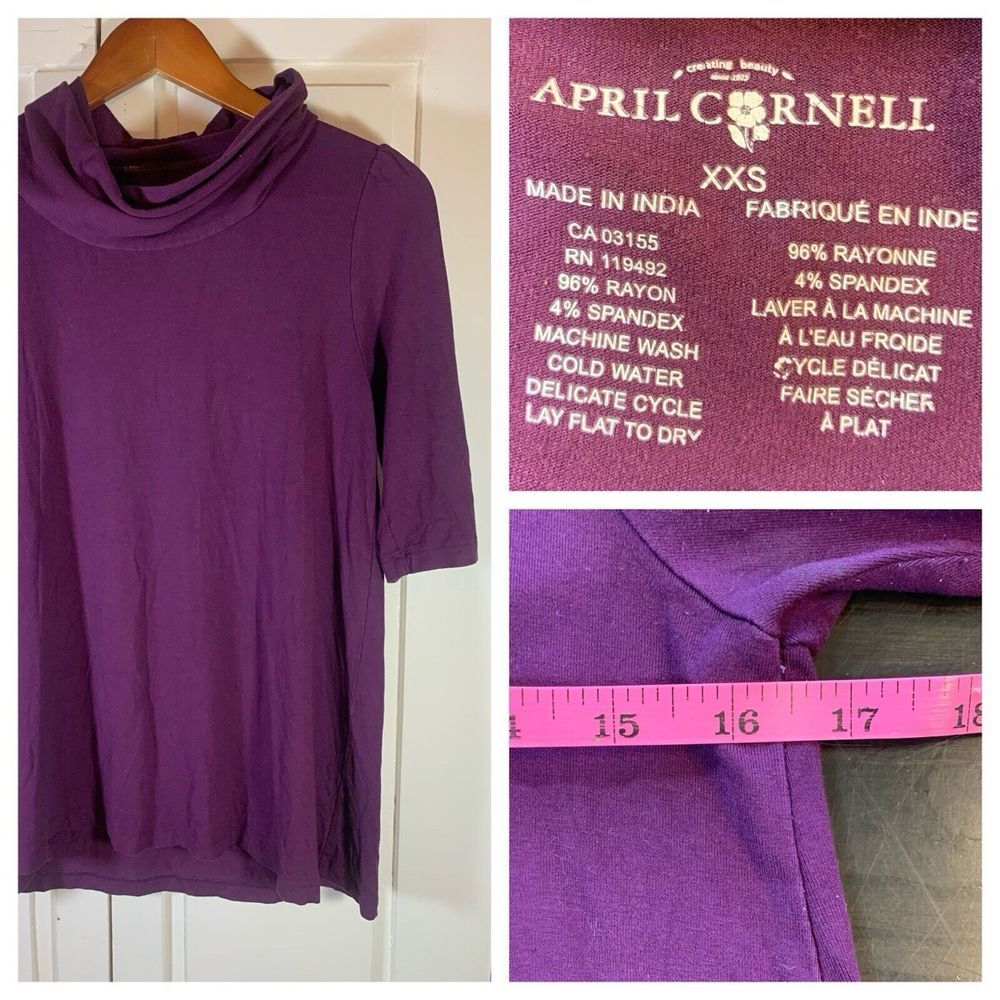 April Cornell Cottagecore Turtleneck Top Womens XXS Pink Knit‎ Short Sleeve Puff